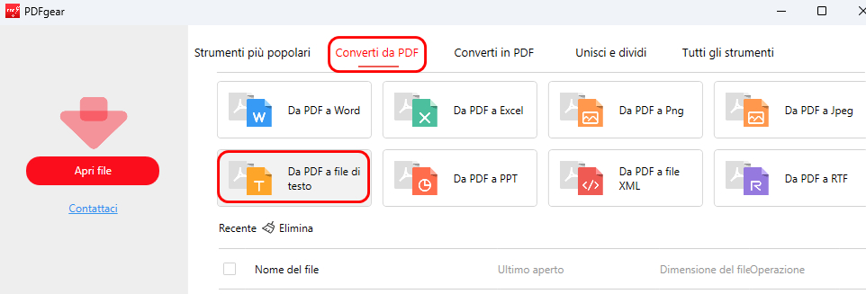 Convertitore PDF a Testo in PDFgear