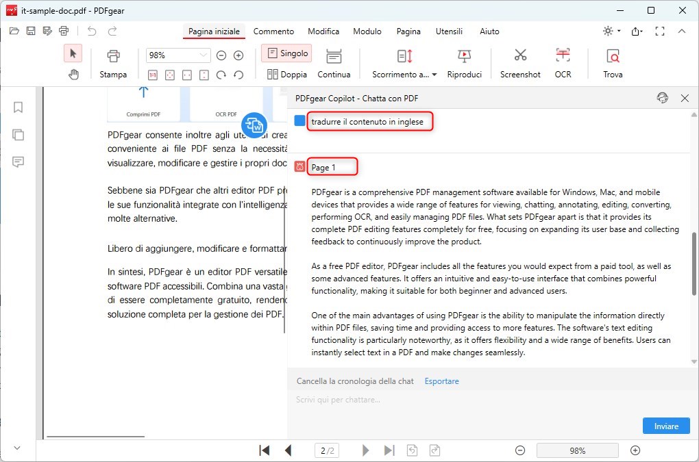 Tradurre PDF con l'AI Usando PDFgear