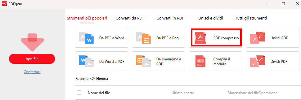 Individua la Funzione Comprimi PDF