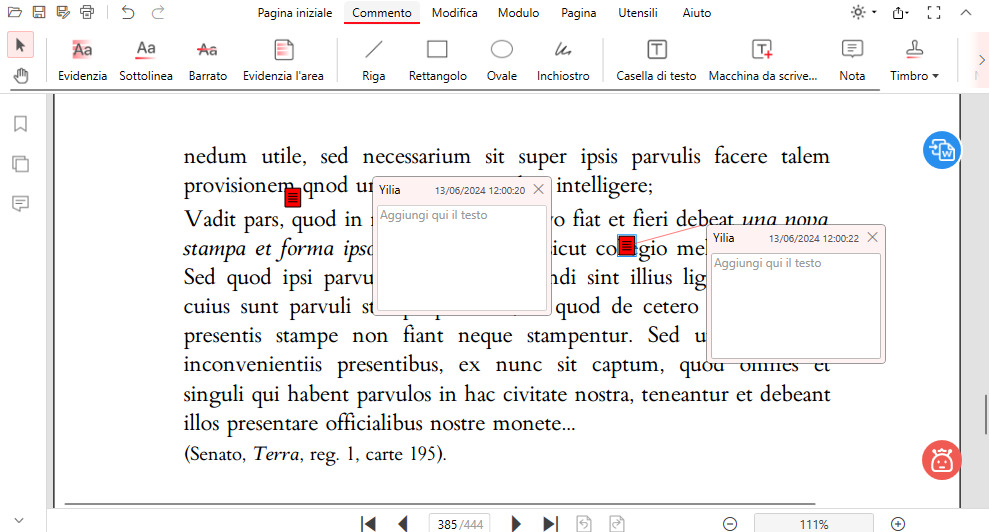 Aggiungi Commenti al PDF in PDFgear