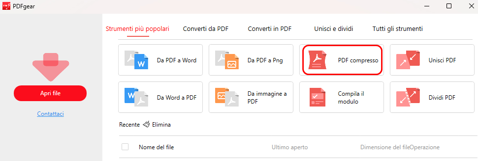 Individua la Funzione Compress PDF
