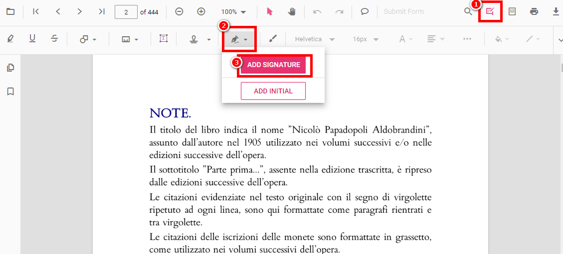 Trova il pulsante Firma