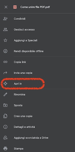 Utilizza l'opzione "Apri in"