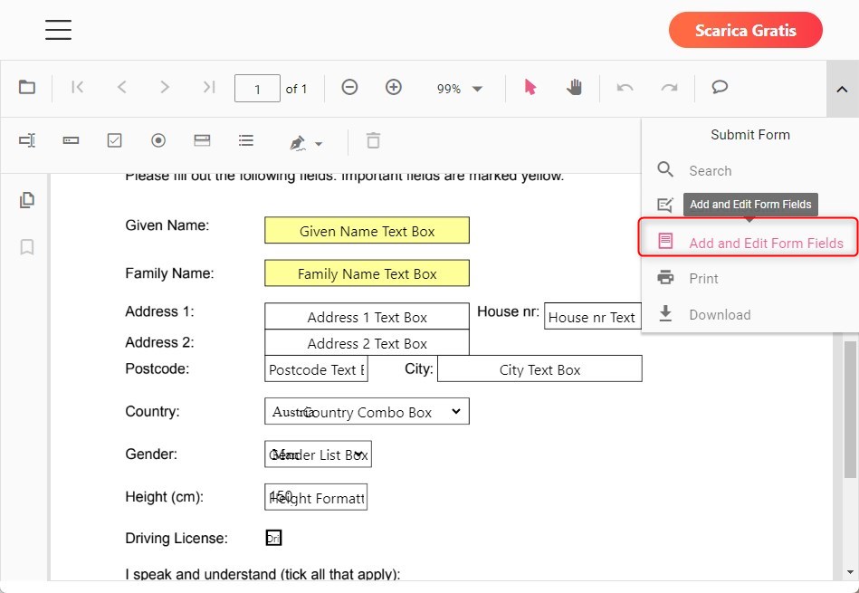 Vari Campi del Modulo Modificabili