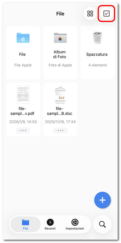 Abilitare la modalità di selezione dei file
