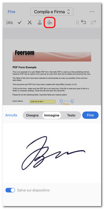Aggiungere la firma al PDF