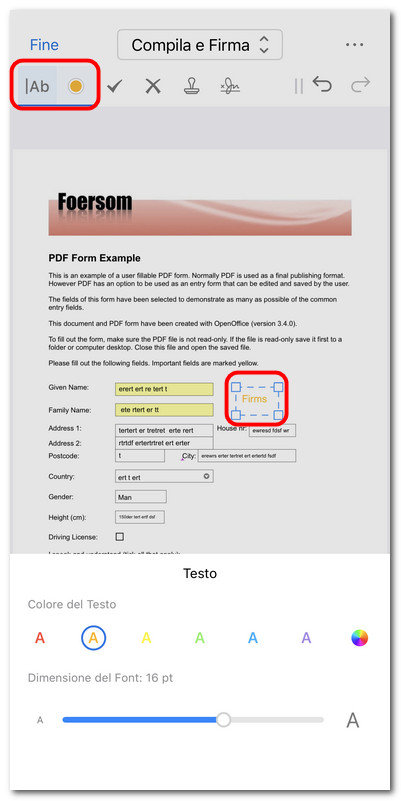 Aggiungere testo al modulo PDF
