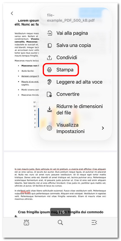 Aprire il menu di stampa in PDFgear per iOS