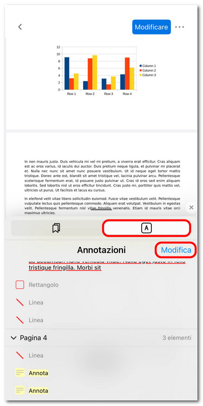 Aprire il pannello delle annotazioni