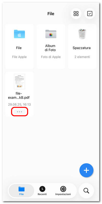 Aprire le opzioni di gestione del file