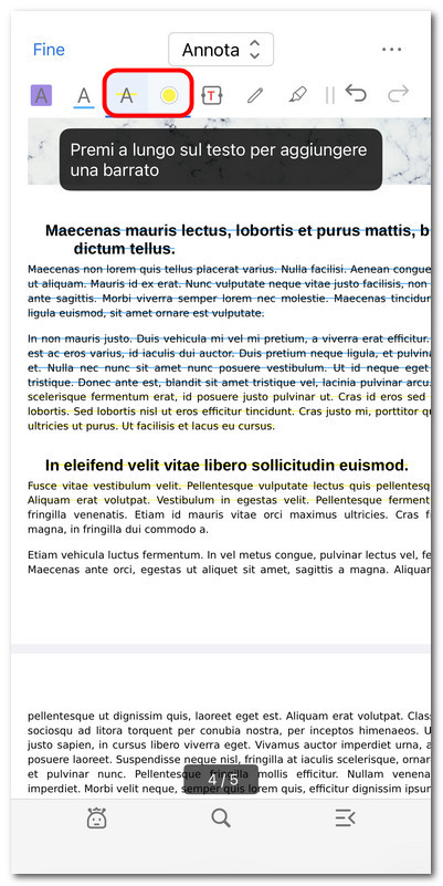 Barrare il testo nel PDF su iOS