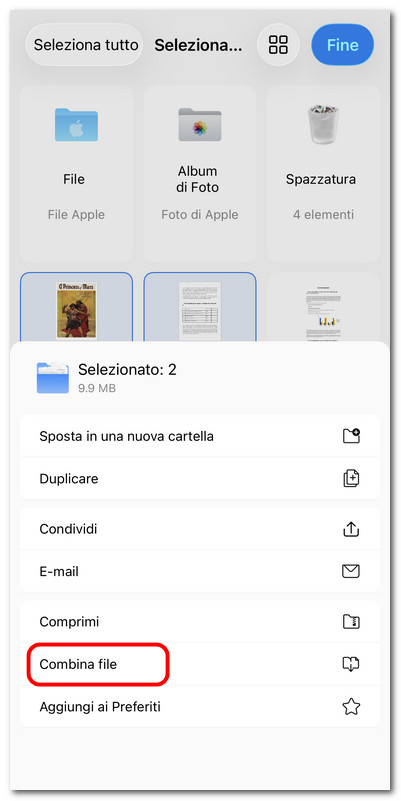 Combinare file PDF in PDFgear per iOS