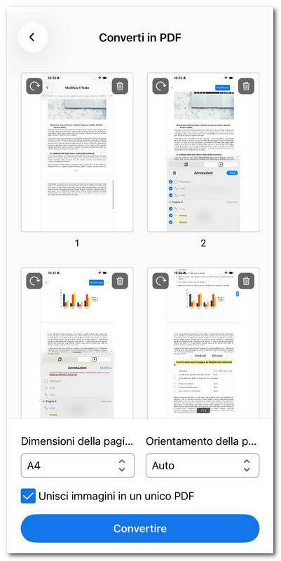 Convertire più immagini in PDF su iOS