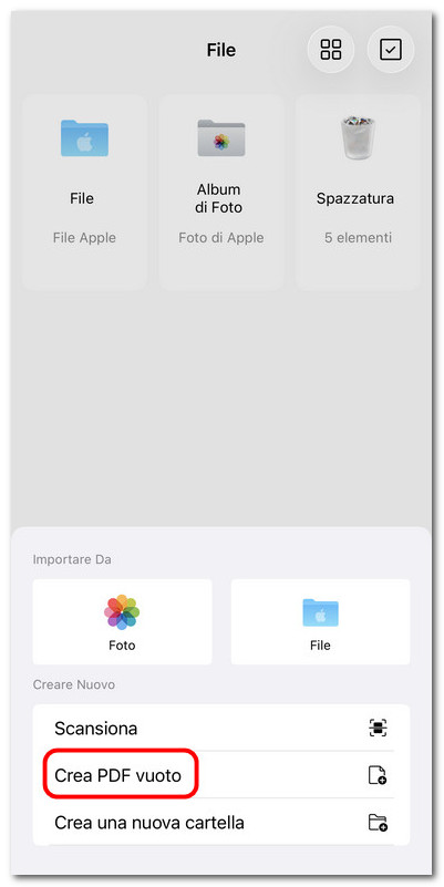 Creare un PDF vuoto in PDFgear su iOS