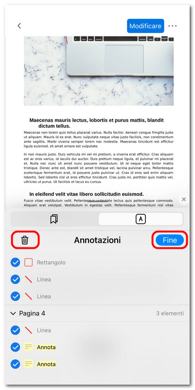 Eliminare più annotazioni in PDFgear per iOS