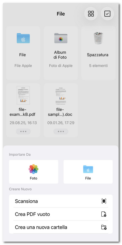 Importare file in PDFgear per iOS