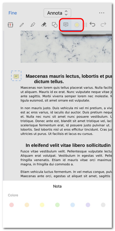 Inserire una nota nel PDF su iOS