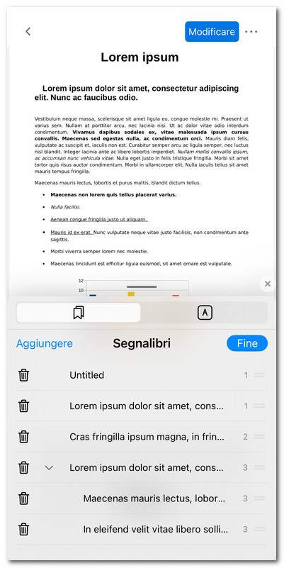 Modificare i segnalibri su iOS