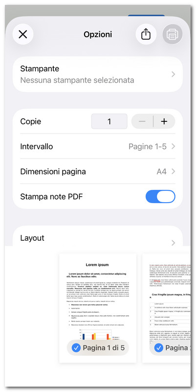 Personalizzare le impostazioni di stampa in PDFgear per iOS