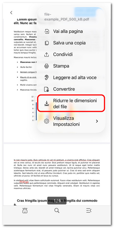 Ridurre le dimensioni del file PDF in PDFgear per iOS