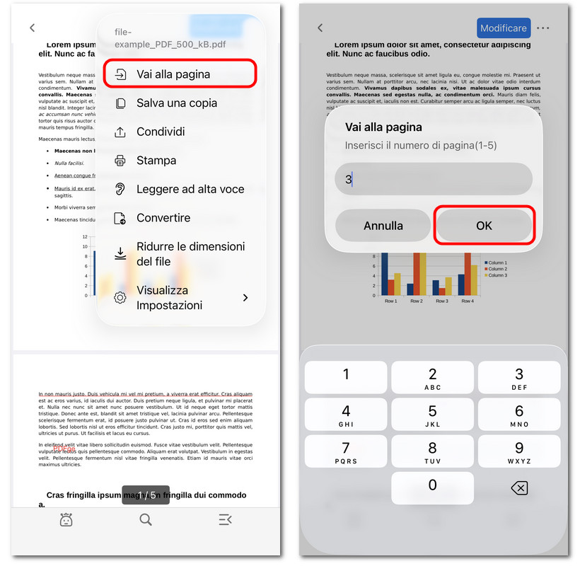 Saltare a una pagina specifica in PDFgear per iOS