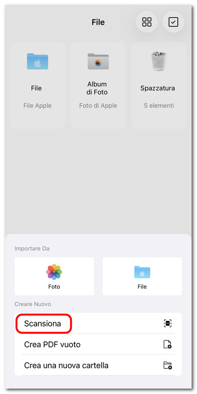 Scegliere di scansionare in PDF