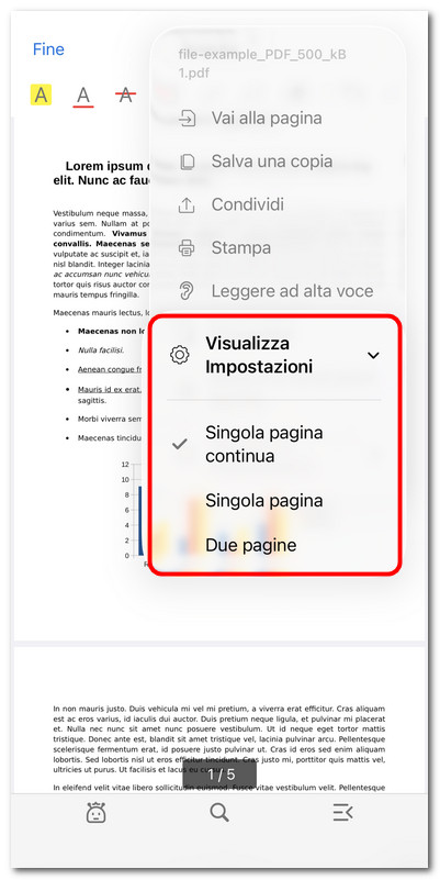 Scegli la modalità di visualizzazione pagina