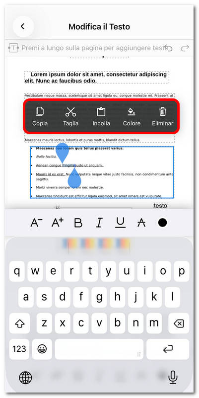Selezionare il testo da modificare su iOS