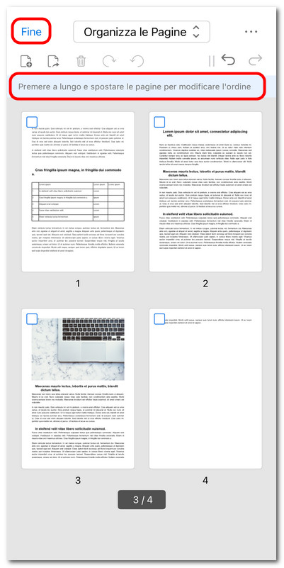 Spostare una pagina per cambiare ordine