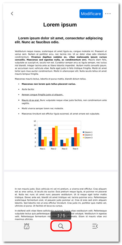 Toccare l'icona di ricerca
