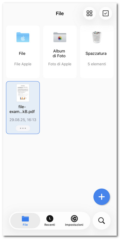 Toccare per aprire un file in PDFgear su iOS