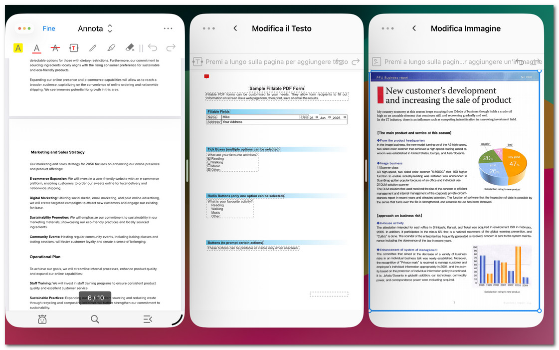Visualizzare e modificare più PDF su iPad allo stesso tempo