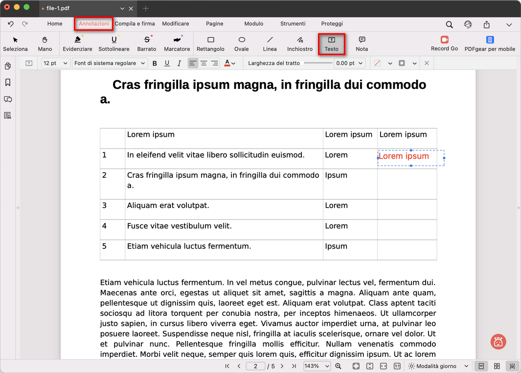 Aggiungere un commento di testo
