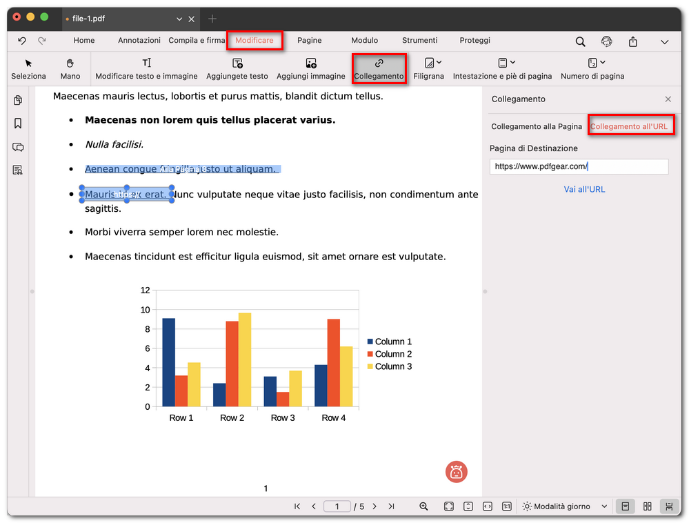 Aggiungere un link URL