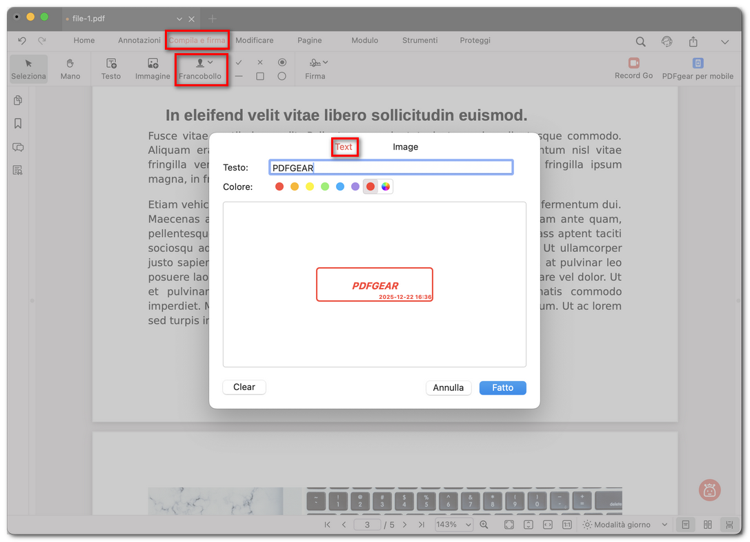 Aggiungere un timbro di testo