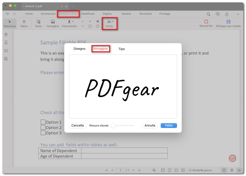 Aggiungere una firma immagine a un PDF
