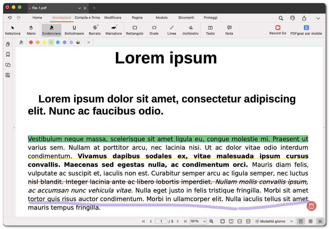 Applicare il markup al testo in un PDF