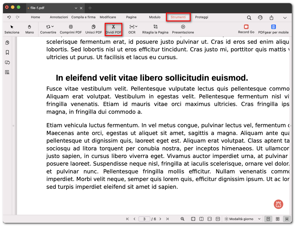 Apri il separatore di pagine PDF