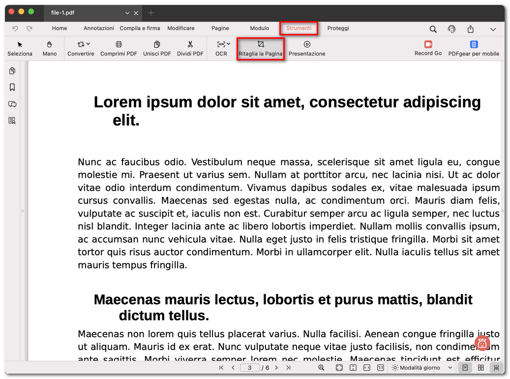 Apri lo strumento di ritaglio della pagina