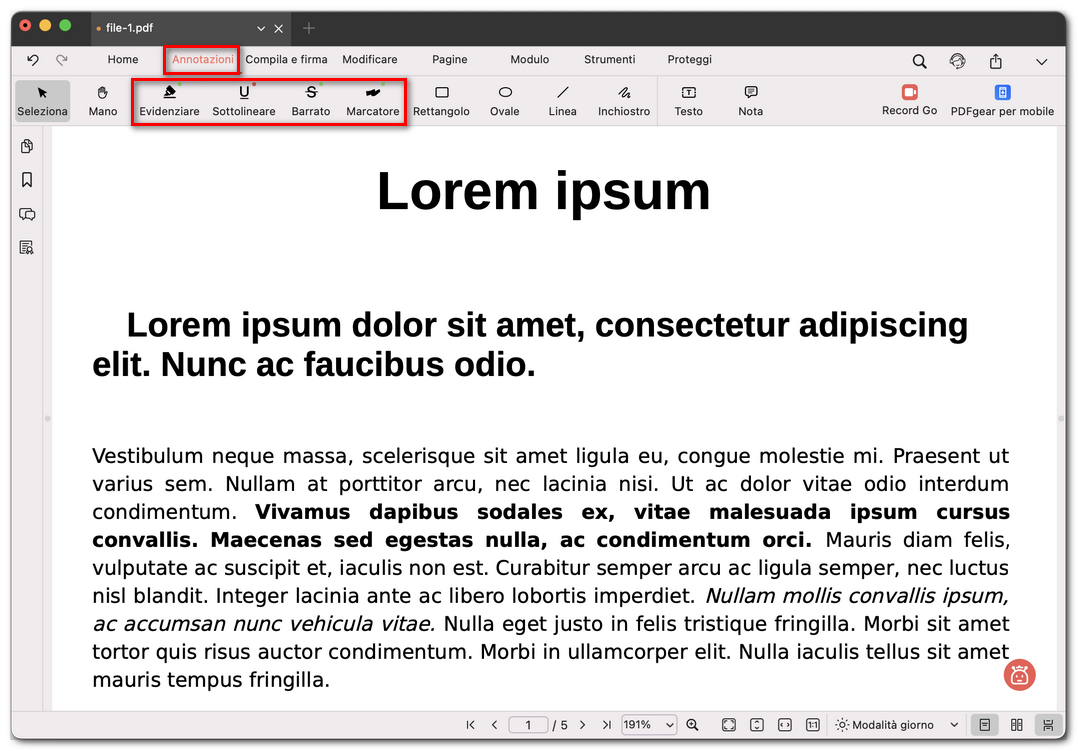 Aprire gli strumenti di markup di PDFgear