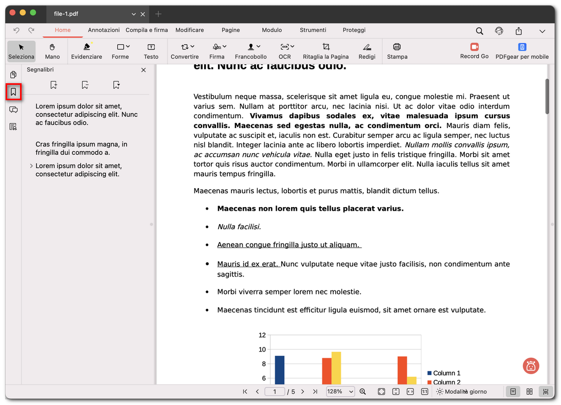 Aprire i segnalibri in un PDF