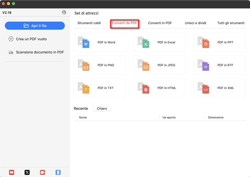 Aprire la scheda Converti da PDF