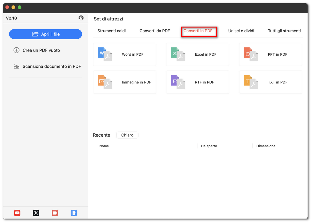 Aprire la scheda Converti in PDF