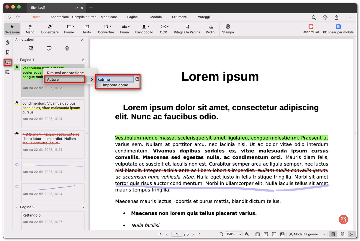 Cambiare l’autore dell’annotazione