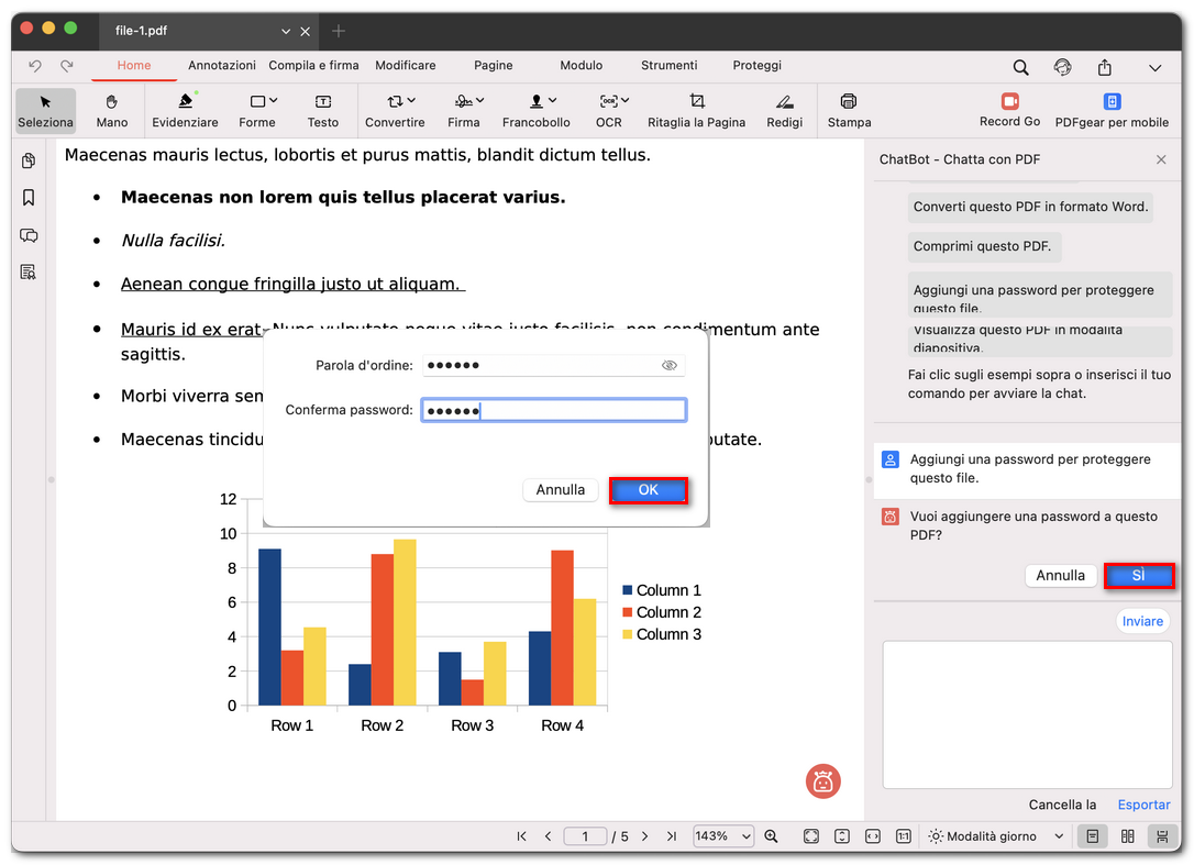 Chiedere a PDFgear di aggiungere una password a un PDF