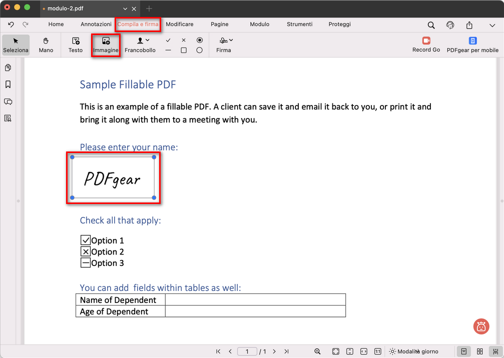 Compilare un modulo con un’immagine