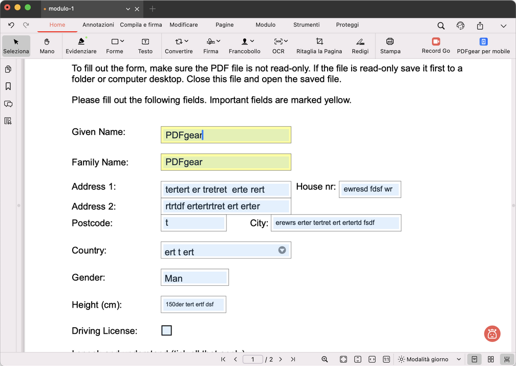 Compilare un modulo PDF interattivo