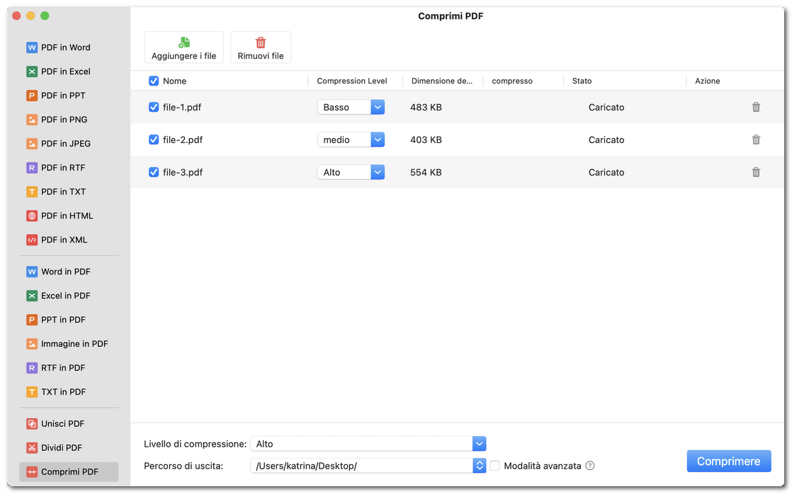 Comprimere file PDF in batch