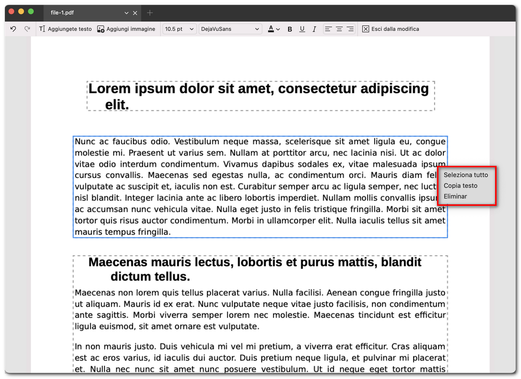 Copiare o eliminare il testo