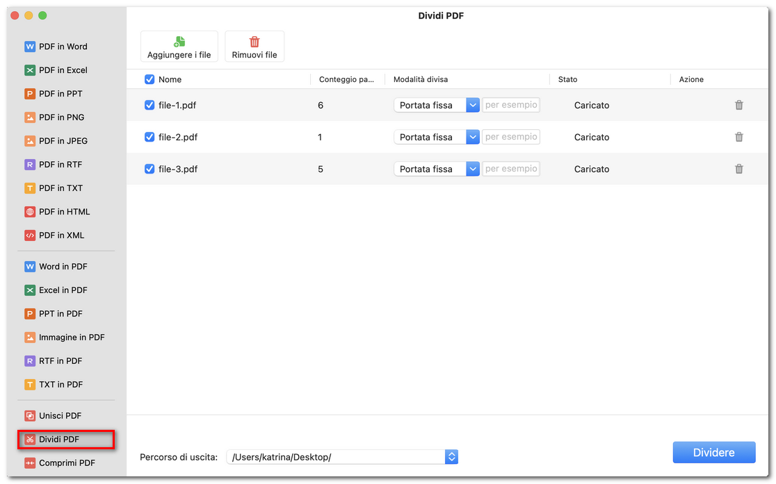 Dividere le pagine PDF in batch